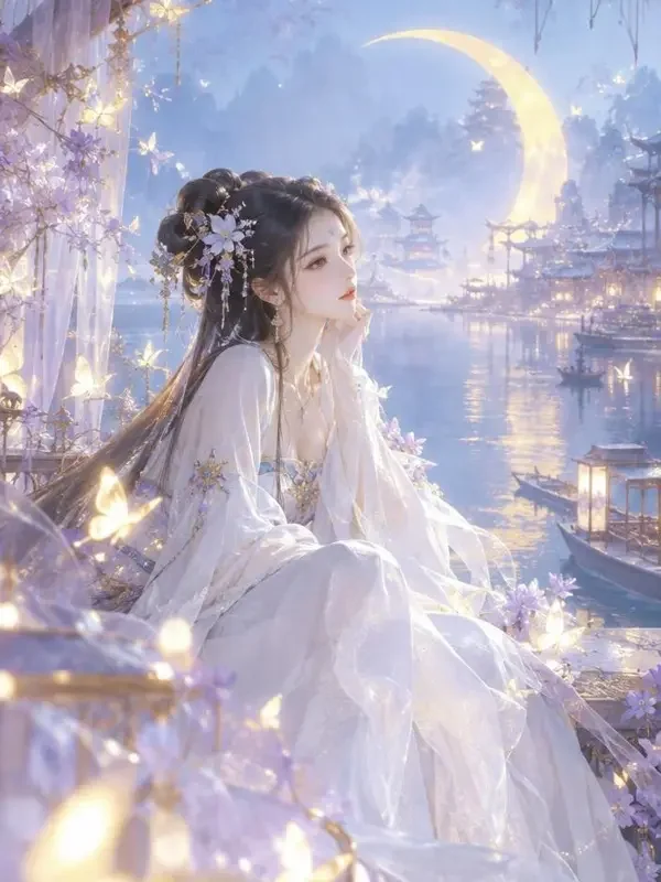 黄果新网《蝴蝶吻过月牙湾》封面，化蝶仙子与月牙湾的梦幻画面